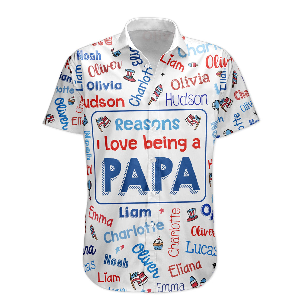 Reasons I Love Being A Papa USA 250 Patriotic Kid Names - Personalized Hawaiian Shirt