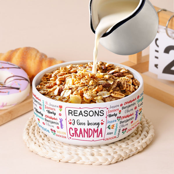 Reasons I Love Being Grandma With Names - Personalized Ceramic Bowl