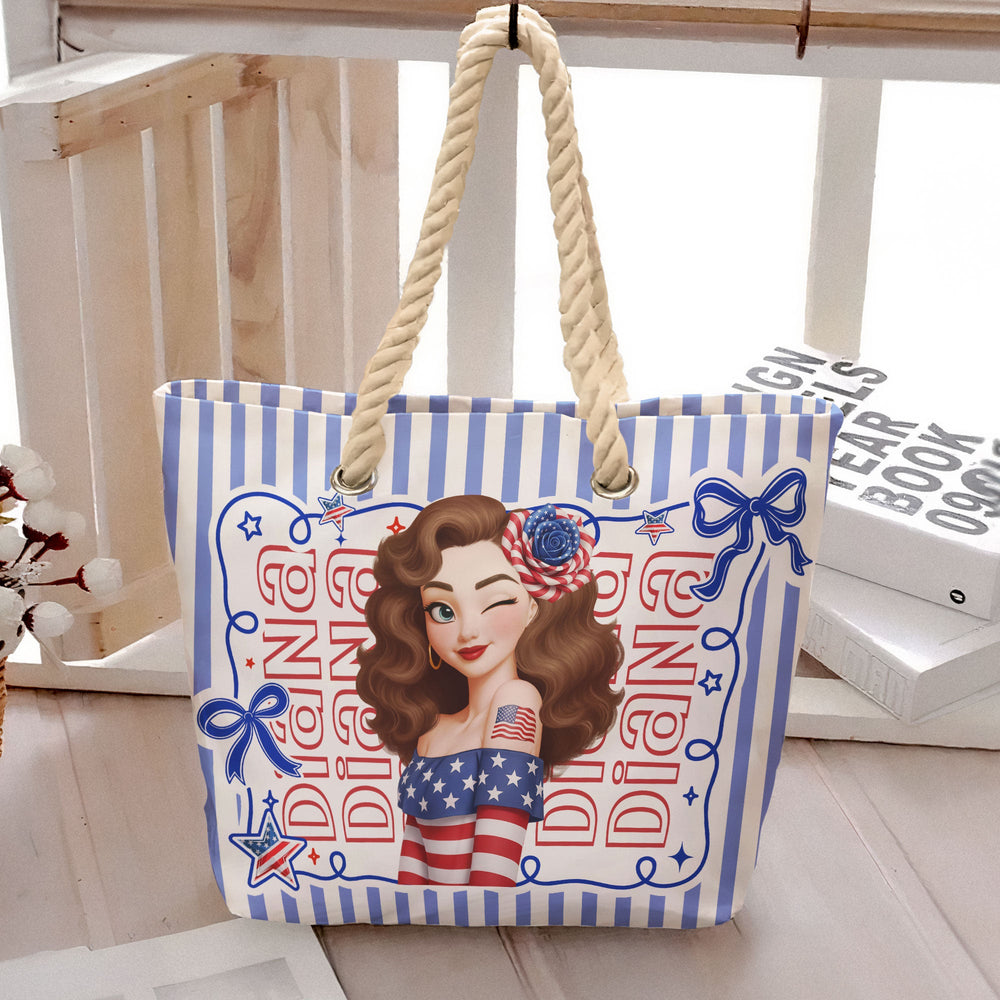 Red, White & 250 Patriotic Coquette Bow - Personalized Beach Bag | Custom USA Independence Day Tote Bag