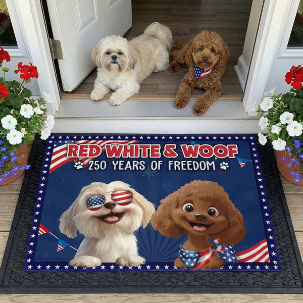 Red White & Woof Red White & Meow - 250 Years Of Freedom - Personalized Doormat