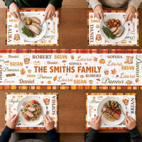 Custom Family Name Autumn Leaves & Pumpkin Table Runner Set