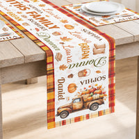 Custom Family Name Autumn Leaves & Pumpkin Table Runner Set