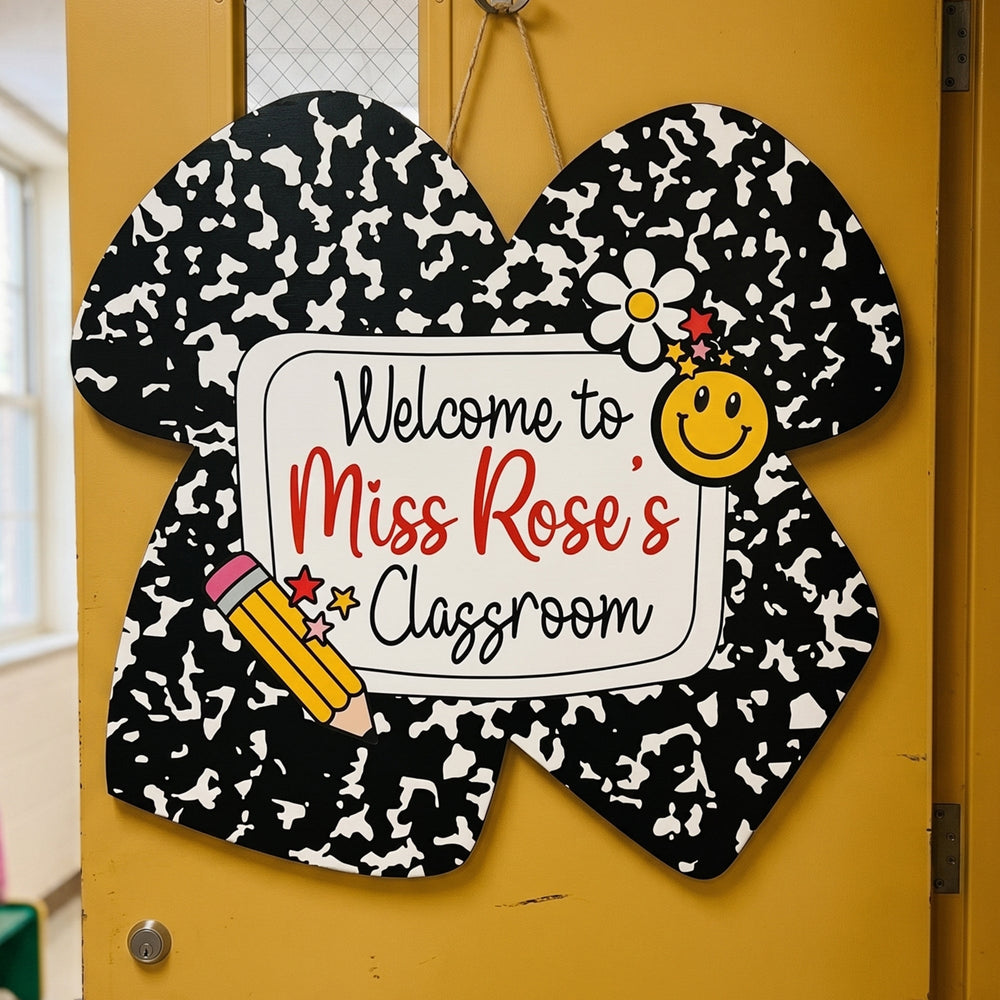 Ribbon Shape Composition Book Style Back To School Classroom Decor - Personalized Wood Sign