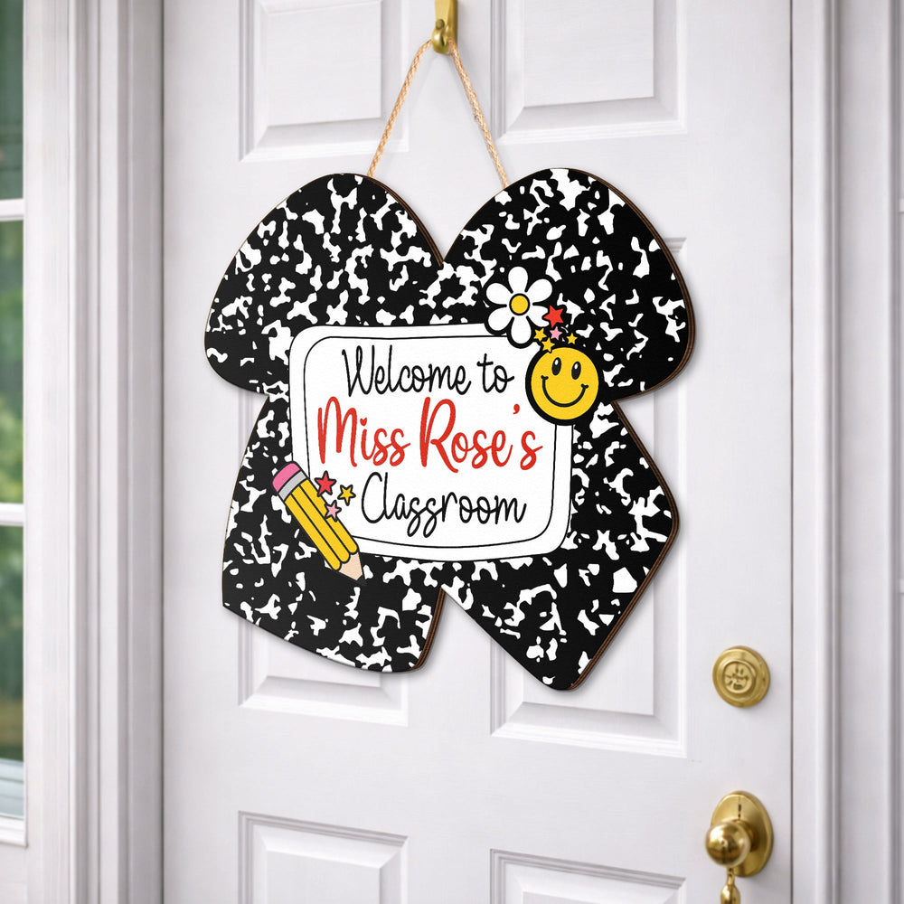 Ribbon Shape Composition Book Style Back To School Classroom Decor - Personalized Wood Sign