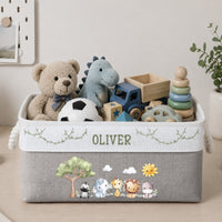 Safari Jungle Animals Custom Kid's Name - Personalized Storage Basket