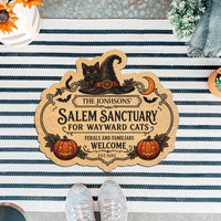 Personalized Salem Sanctuary Doormat, Custom Name Halloween Cat Lover Welcome Mat