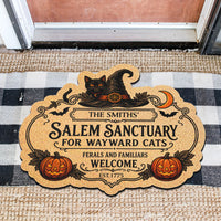Personalized Salem Sanctuary Doormat, Custom Name Halloween Cat Lover Welcome Mat
