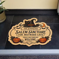 Personalized Salem Sanctuary Doormat, Custom Name Halloween Cat Lover Welcome Mat