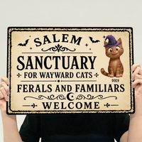 Personalized Salem Sanctuary Cat Metal Sign - Custom Halloween Wall Decor for Cat Lovers