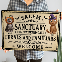 Personalized Salem Sanctuary Cat Metal Sign - Custom Halloween Wall Decor for Cat Lovers