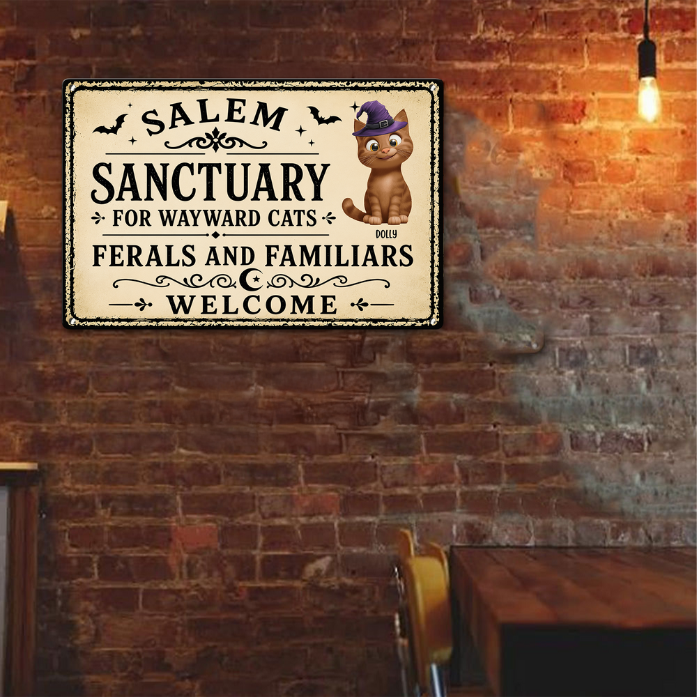 Personalized Salem Sanctuary Cat Metal Sign - Custom Halloween Wall Decor for Cat Lovers