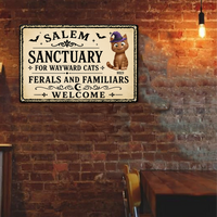 Personalized Salem Sanctuary Cat Metal Sign - Custom Halloween Wall Decor for Cat Lovers