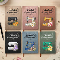 Personalized Sewing Machine Leather Journal – Custom Birth Flower & Name Sewing Notes Notebook Gift for Quilters & Crafters