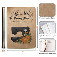 Personalized Sewing Machine Leather Journal – Custom Birth Flower & Name Sewing Notes Notebook Gift for Quilters & Crafters