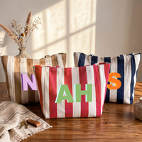 Shadow Custom Initials – Personalized Striped Canvas Tote Bag