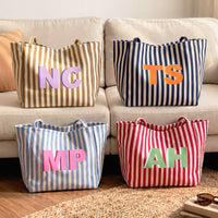Shadow Custom Initials – Personalized Striped Canvas Tote Bag
