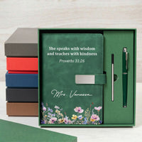 She Speaks With Wisdom And Teaches With Kindness, Proverbs 31:26 - Personalized Notebook Set