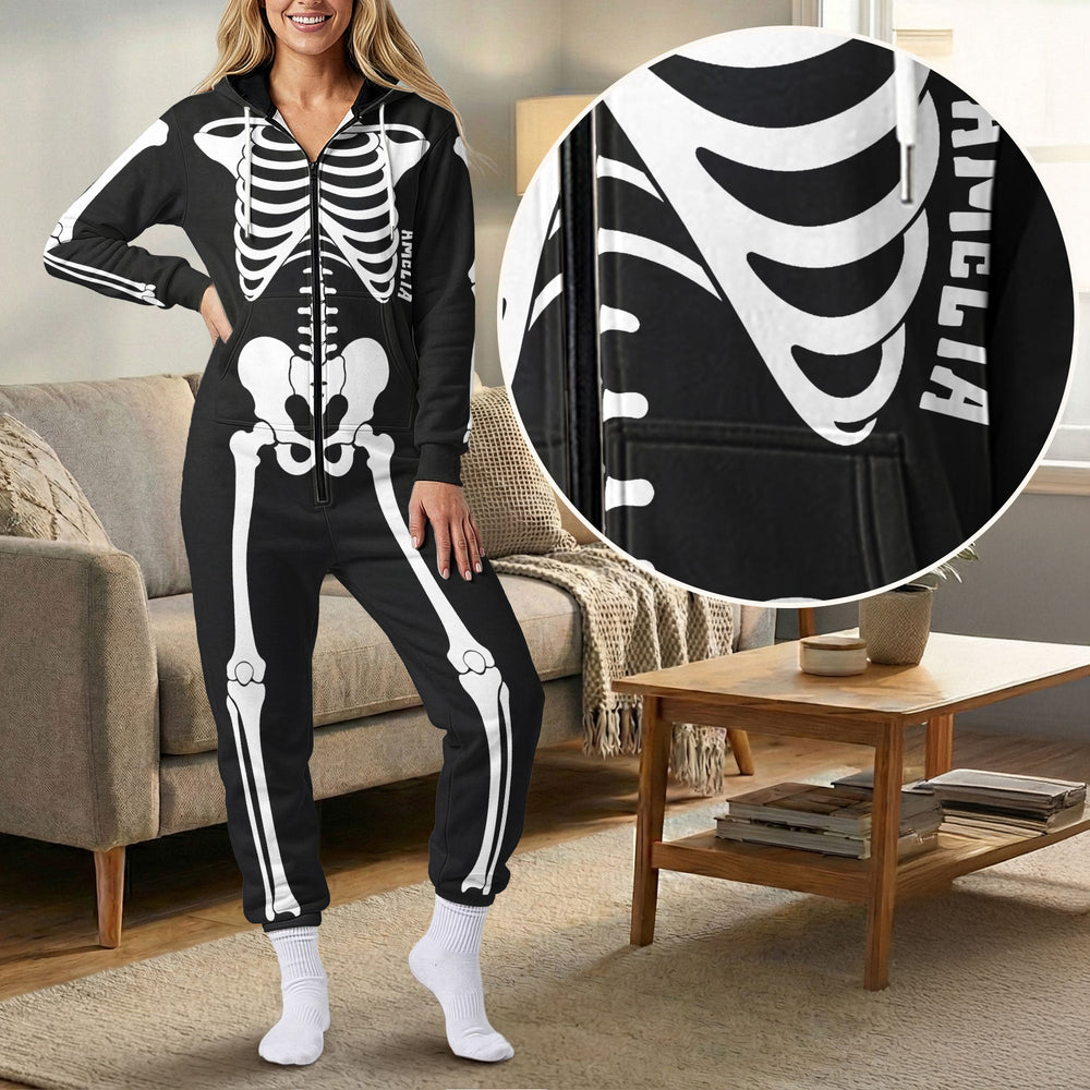 Personalized Skeleton Family Matching Pajamas - Custom Funny Halloween Onesie Jumpsuit