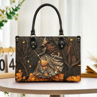 Personalized Witch Art Leather Bag, Spooky Season Gift For Her