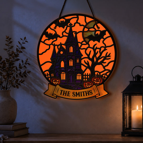 Personalized Halloween Glow in The Dark Wood Sign - Spooky Family Name Wall Decor