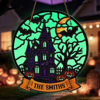 Personalized Halloween Glow in The Dark Wood Sign - Spooky Family Name Wall Decor