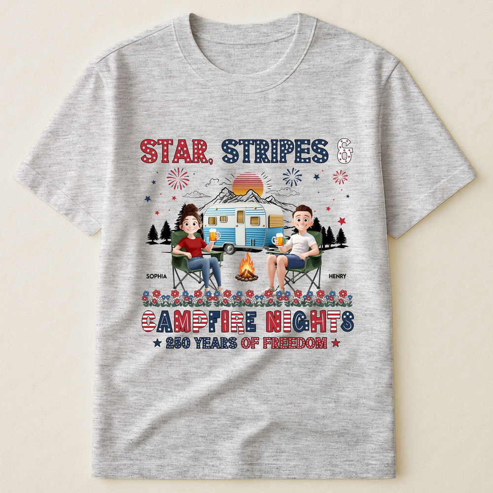 Star Stripes & Campfire Nights 250 Years Of Freedom Camping Crew - Personalized Shirt
