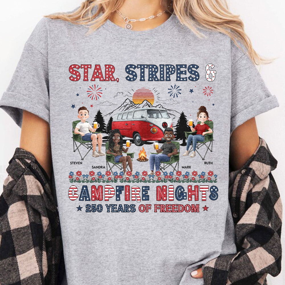 Star Stripes & Campfire Nights 250 Years Of Freedom Camping Crew - Personalized Shirt