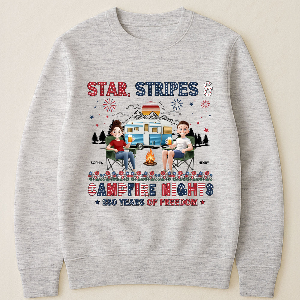 Star Stripes & Campfire Nights 250 Years Of Freedom Camping Crew - Personalized Shirt
