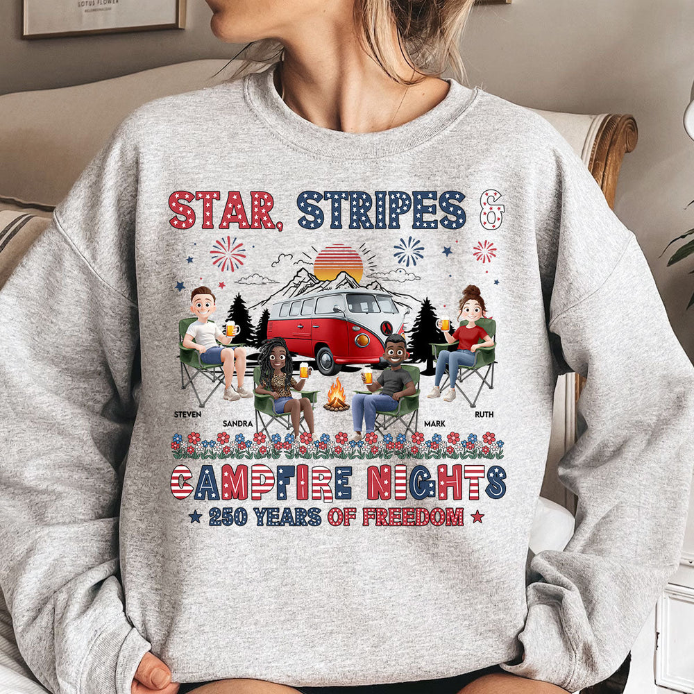 Star Stripes & Campfire Nights 250 Years Of Freedom Camping Crew - Personalized Shirt