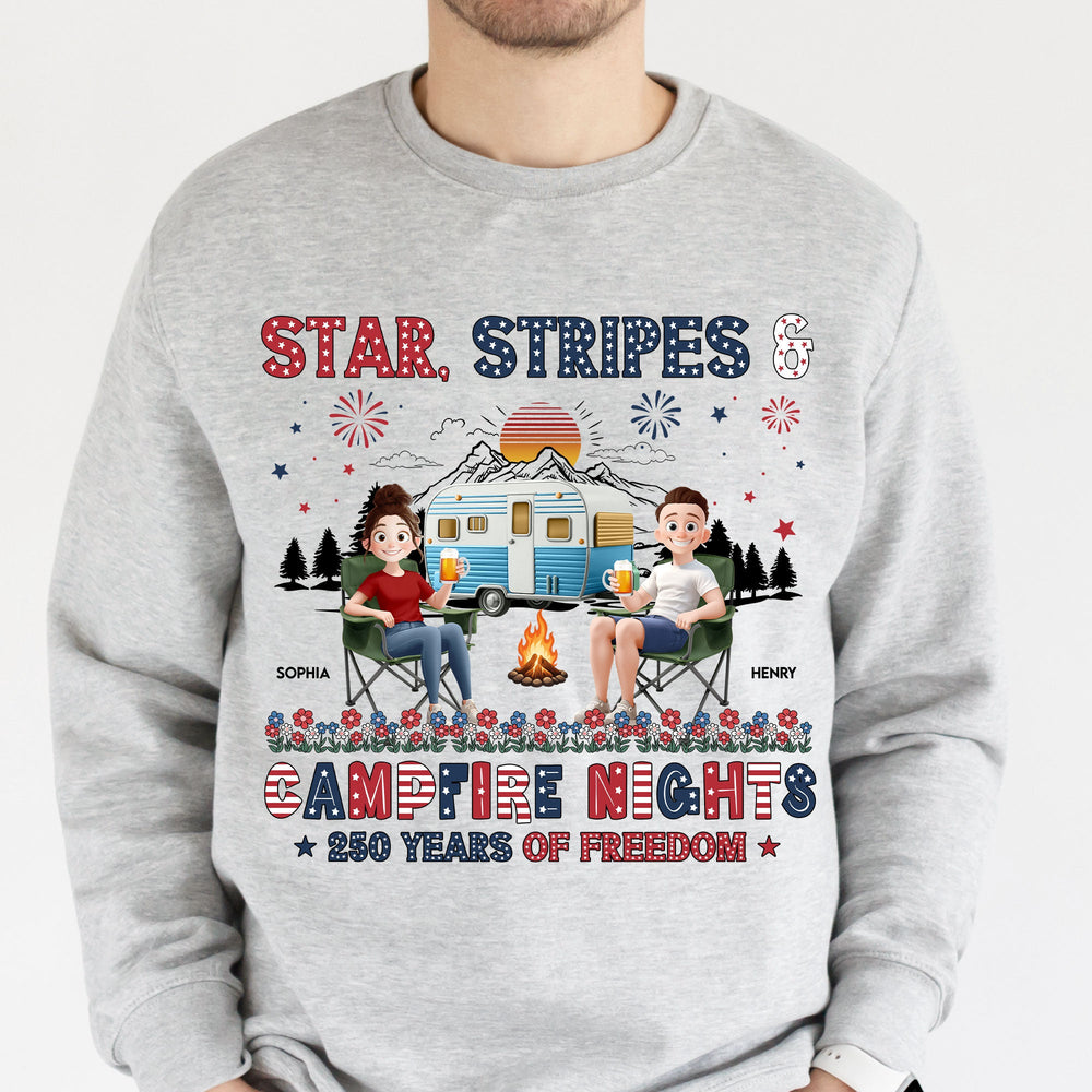 Star Stripes & Campfire Nights 250 Years Of Freedom Camping Crew - Personalized Shirt