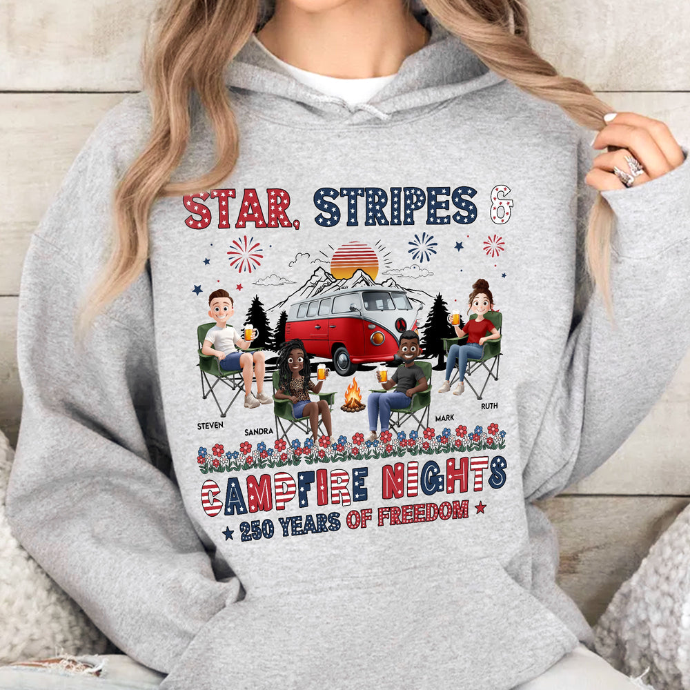 Star Stripes & Campfire Nights 250 Years Of Freedom Camping Crew - Personalized Shirt
