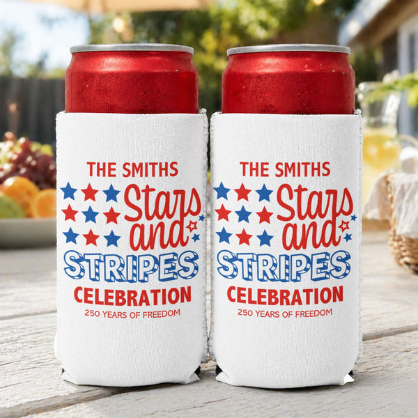 Stars And Stripes Celebration 250 Years Of Freedom - Personalized Can Cooler