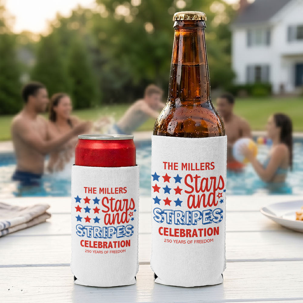 Stars And Stripes Celebration 250 Years Of Freedom - Personalized Can Cooler
