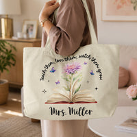 Teach Them, Love Them, Watch Them Grow Birth Month Flower - Personalized Tote Bag