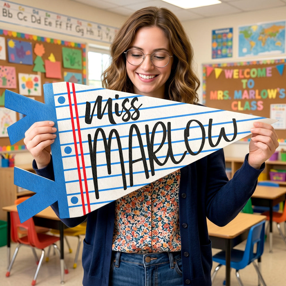 Teacher Custom Name Classroom Decor - Personalized Pennant