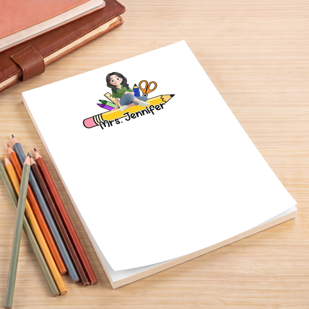 Teacher Name Floral Pear / Bell Pencil - Personalized Notepad