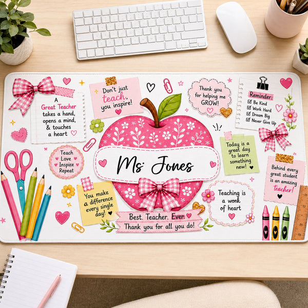 Teacher Life Pink Design - Personalized Desk Mat