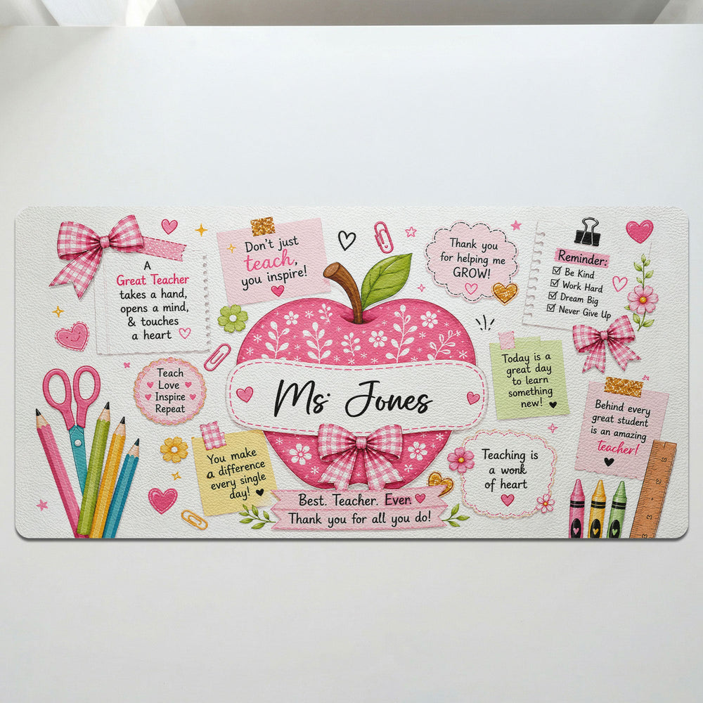 Teacher Life Pink Design - Personalized Desk Mat