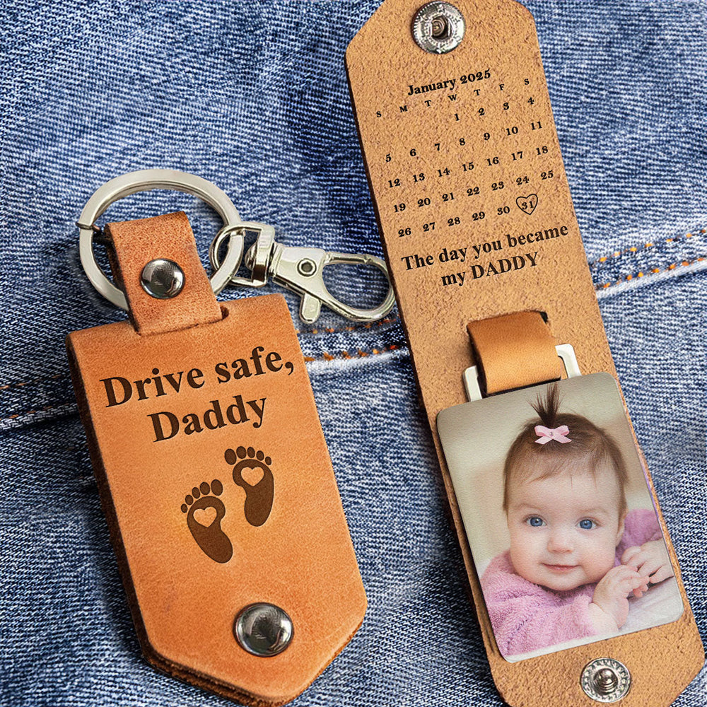 The Day You Became My Daddy Custom Calendar - Personalized Leather Photo Keychain