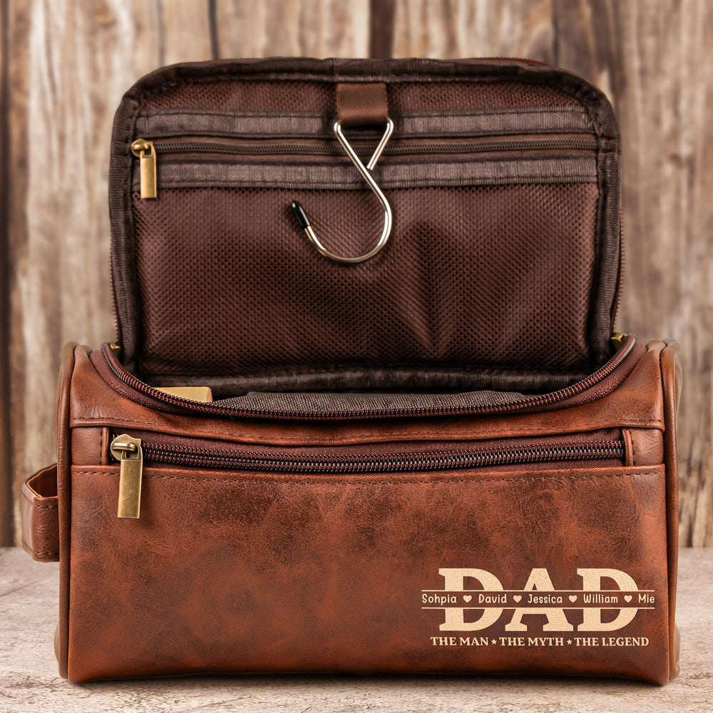 The Man The Myth The Legend Custom Dad Grandpa - Personalized Leather Toiletry Bag