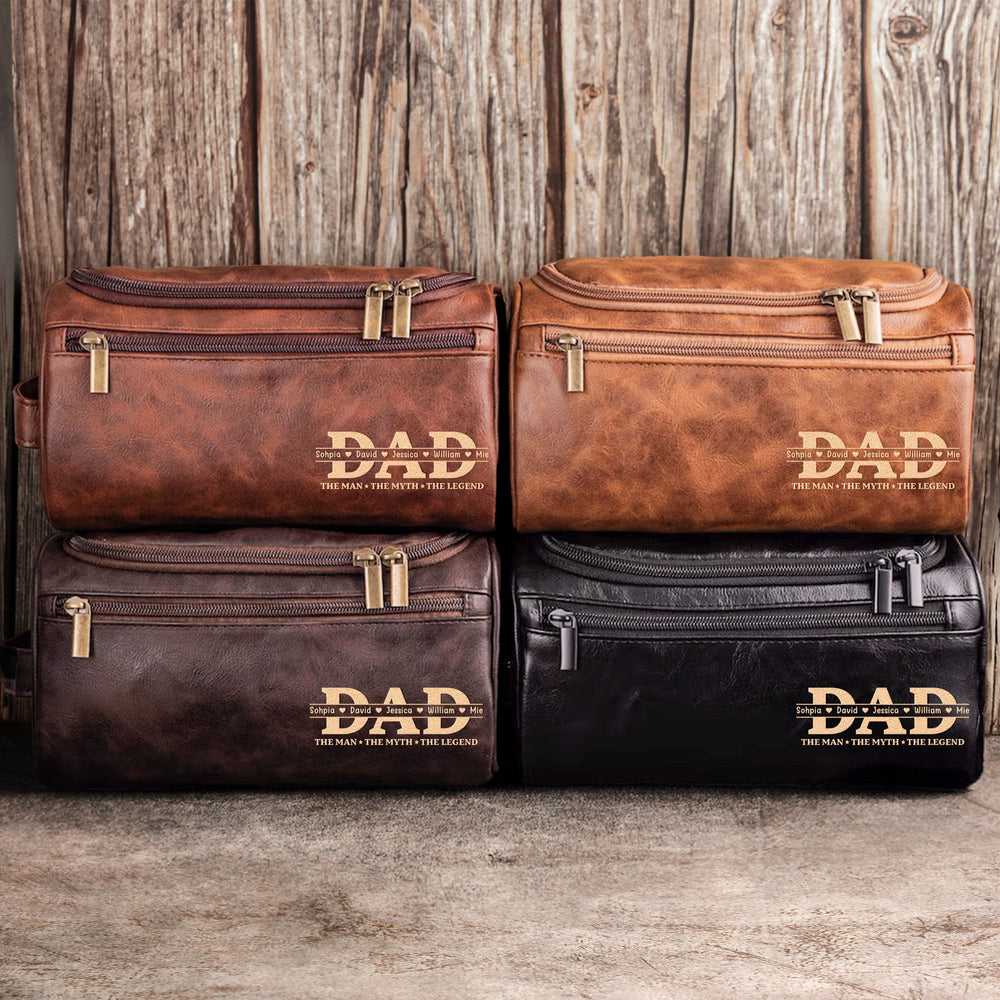 The Man The Myth The Legend Custom Dad Grandpa - Personalized Leather Toiletry Bag