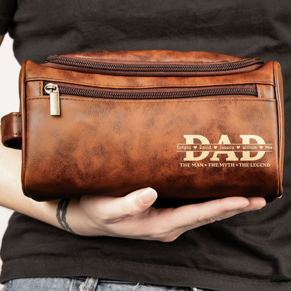 The Man The Myth The Legend Custom Dad Grandpa - Personalized Leather Toiletry Bag
