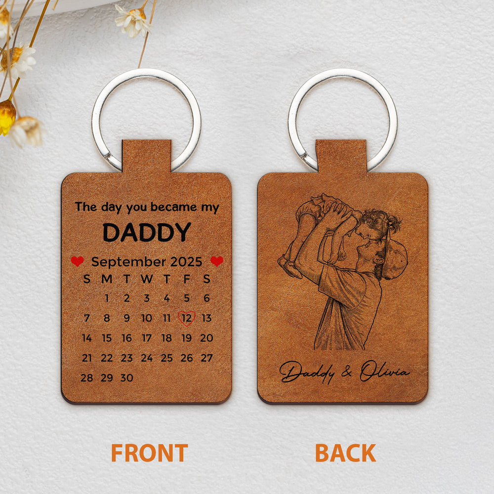 The Day You Became My Dad Sketch Line Art Father's Day Gift For Him - Personalized Keychain | Gift For Dad