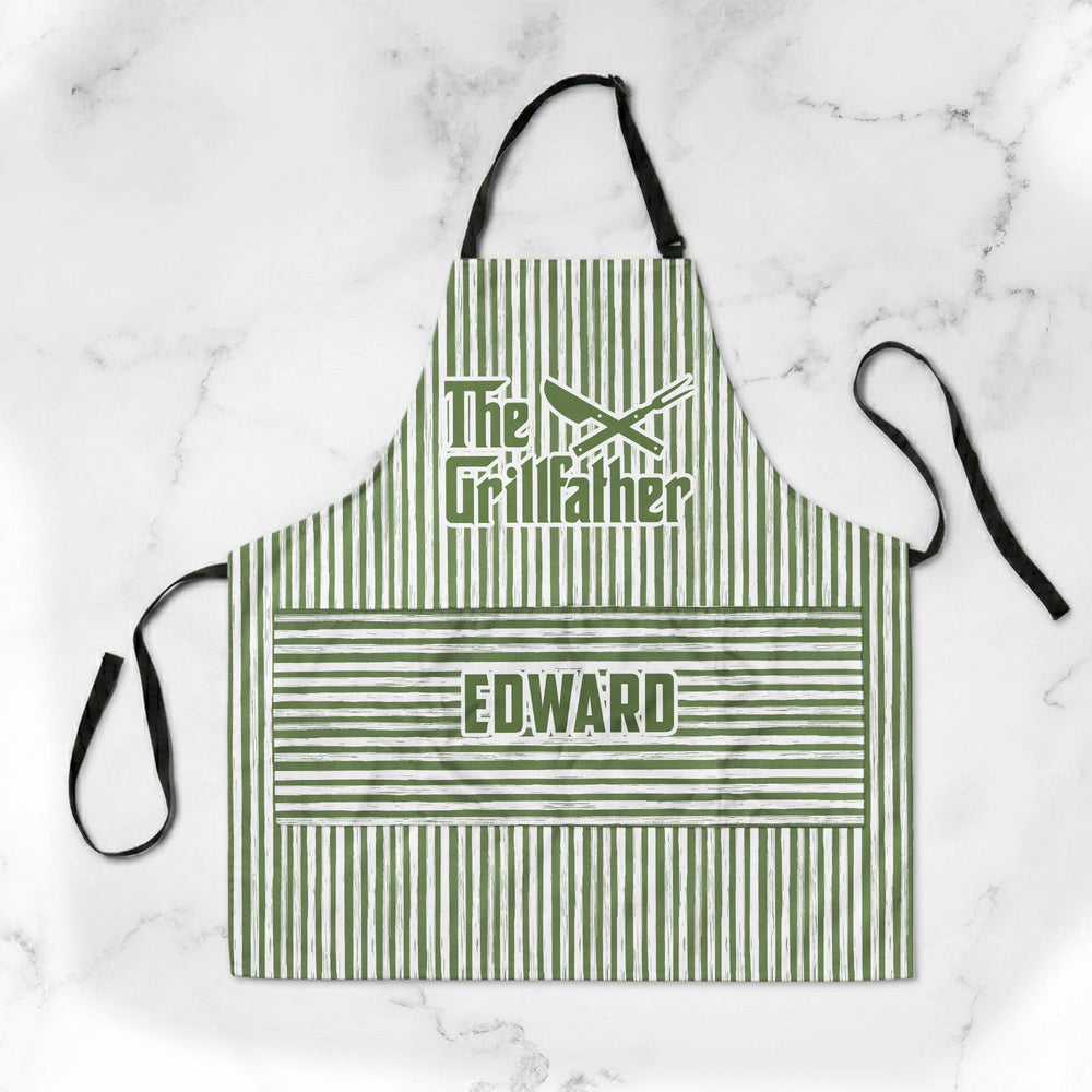 The Grillfather Custom Name Striped Pattern Father's Day Gift For Dad, Husband - Personalized Apron | Gift For Grill Masters