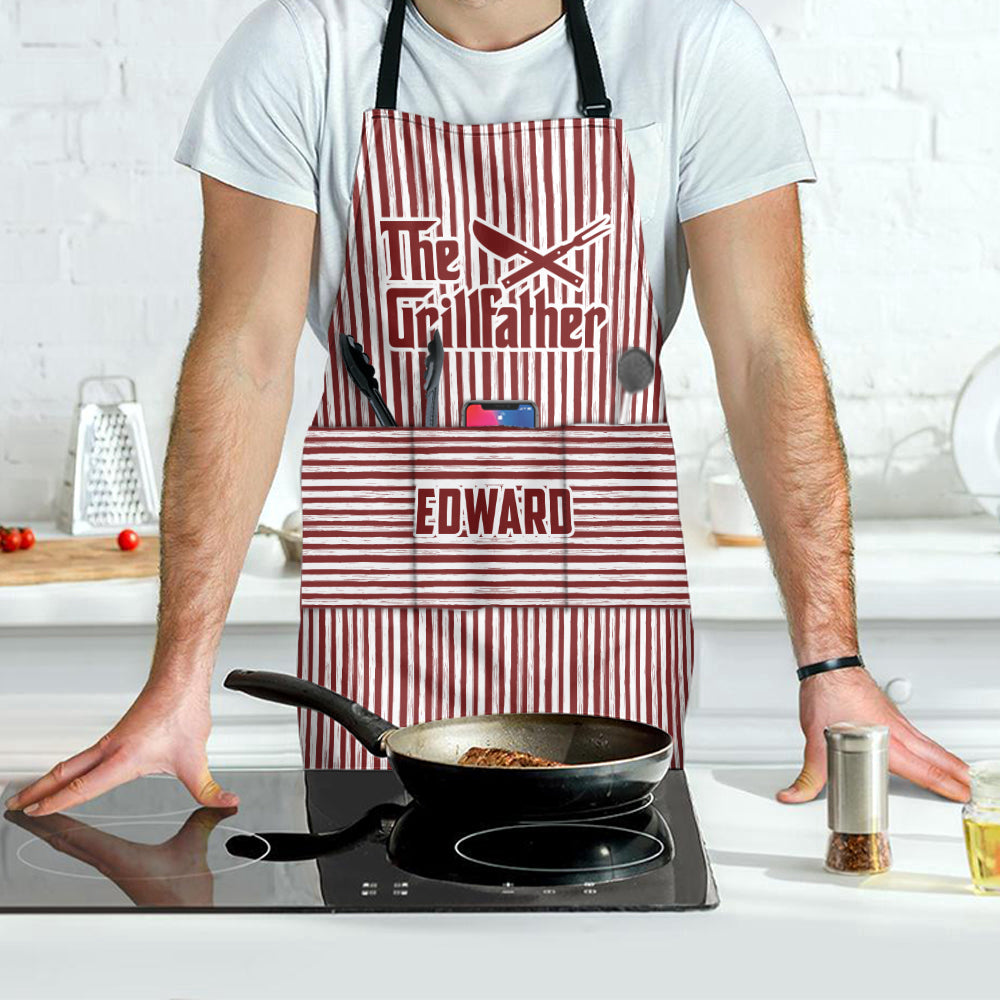 The Grillfather Custom Name Striped Pattern Father's Day Gift For Dad, Husband - Personalized Apron | Gift For Grill Masters