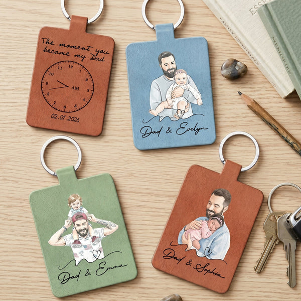 The Moment You Became My Dad Custom Photo Watercolor Father's Day Gift - Personalized Keychain | For Dad