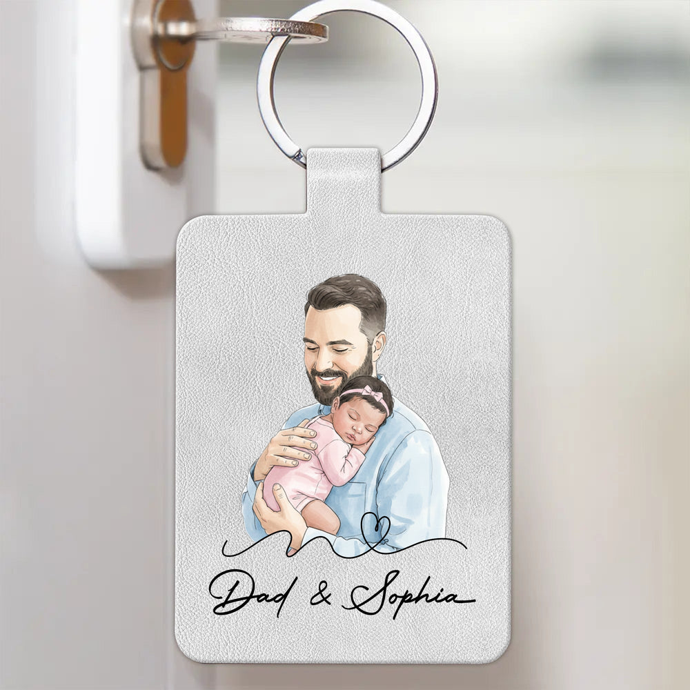 The Moment You Became My Dad Custom Photo Watercolor Father's Day Gift - Personalized Keychain | For Dad