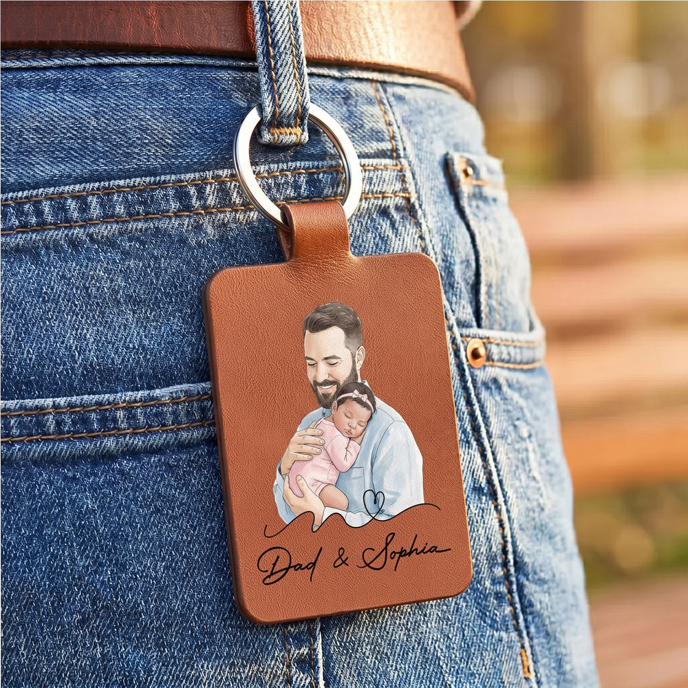 The Moment You Became My Dad Custom Photo Watercolor Father's Day Gift - Personalized Keychain | For Dad