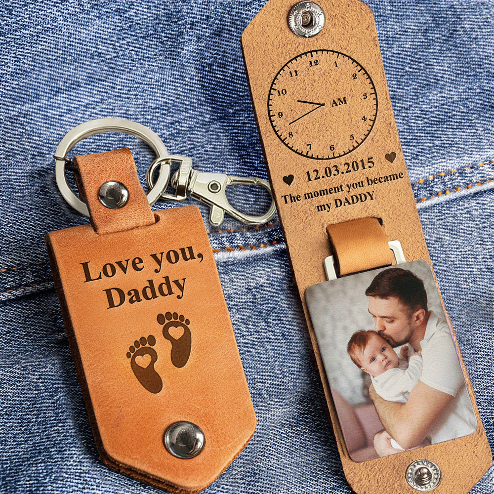 The Moment You Became My Daddy - Personalized Leather Keychain