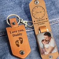 The Moment You Became My Daddy - Personalized Leather Keychain